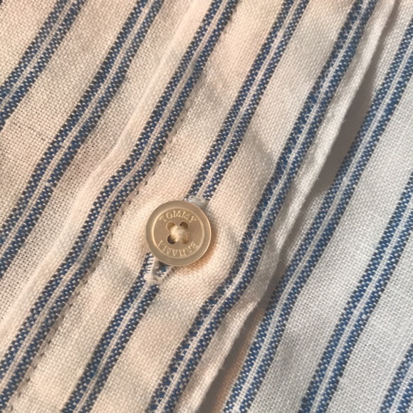 Tommy Bahama white linen w blue stripes medium weight shirt generous fit EUC - Picture 4 of 10